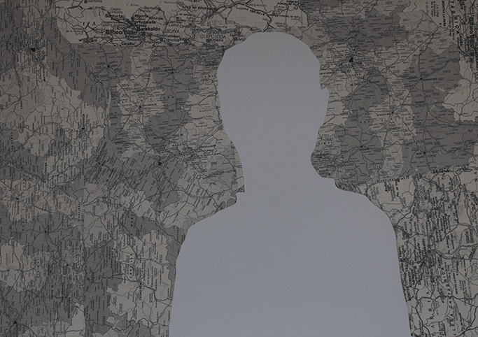 Obra Sin retorno del Winnipeg de la artista Cecilia Zabaleta. Exposición Diario de a bordo Cartografía interior. Collage.